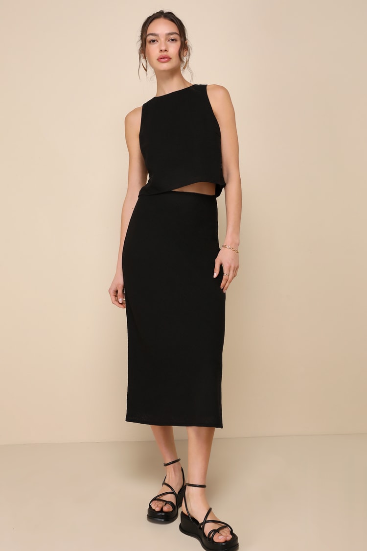 Black High-Rise Skirt - A-Line Midi Skirt - Midi Skirt - Skirt
