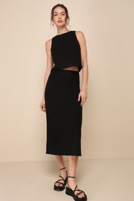 Pleasant Poise Black High-Rise A-Line Midi Skirt