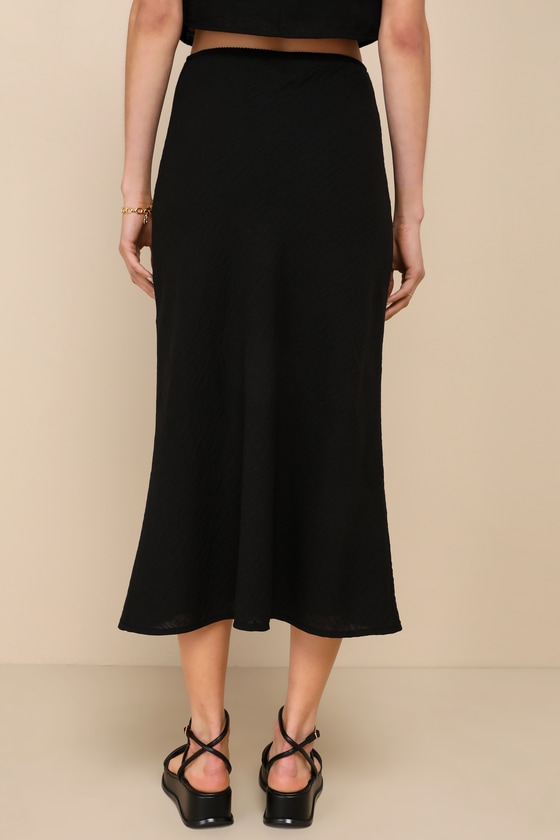 LULUS PLEASANT POISE BLACK HIGH-RISE A-LINE MIDI SKIRT