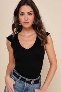 Have You Crushin' Black Flutter Sleeve Top