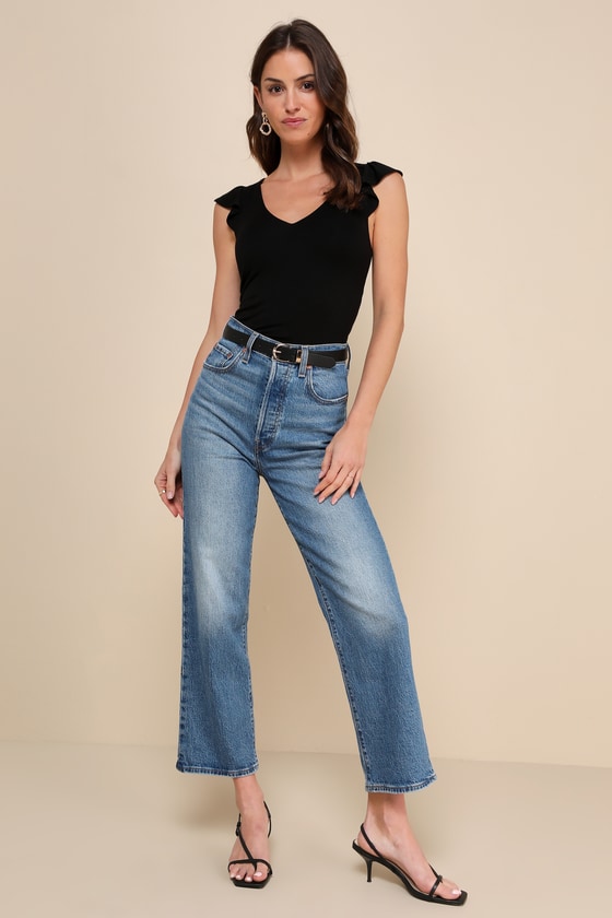 LULUS HAVE YOU CRUSHIN' BLACK FLUTTER SLEEVE TOP