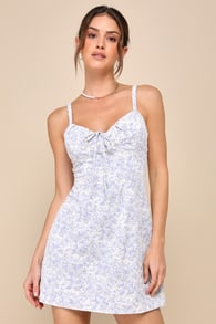 Effortless Personality Blue Floral Embroidered Mini Dress 2