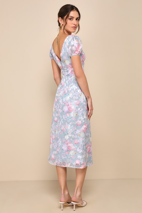 Elegant Personality Slate Blue Floral Burnout Midi Dress 4
