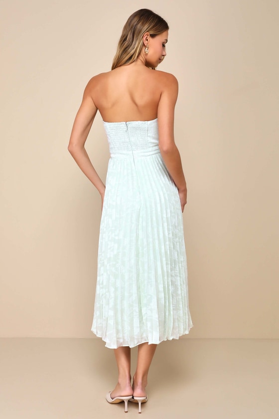 Perfectly Stunning Mint Green Jacquard Strapless Midi Dress 2