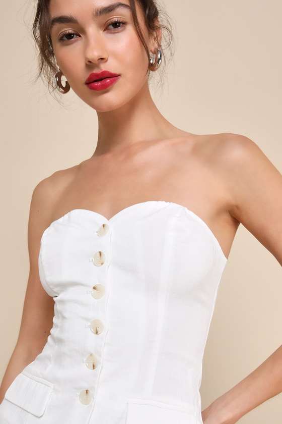 Shop Lulus Flawlessly Preppy Ivory Strapless Button-up Vest Top