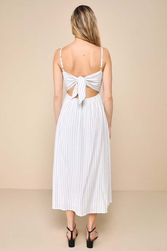 Shop Lulus Feeling The Best White Striped Tie-back Midi Dress With Pockets