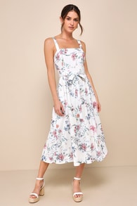 Sunny Posture Ivory Floral Sleeveless Midi Dress With Pockets 2