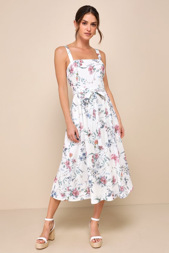 Sunny Posture Ivory Floral Sleeveless Midi Dress With Pockets 2
