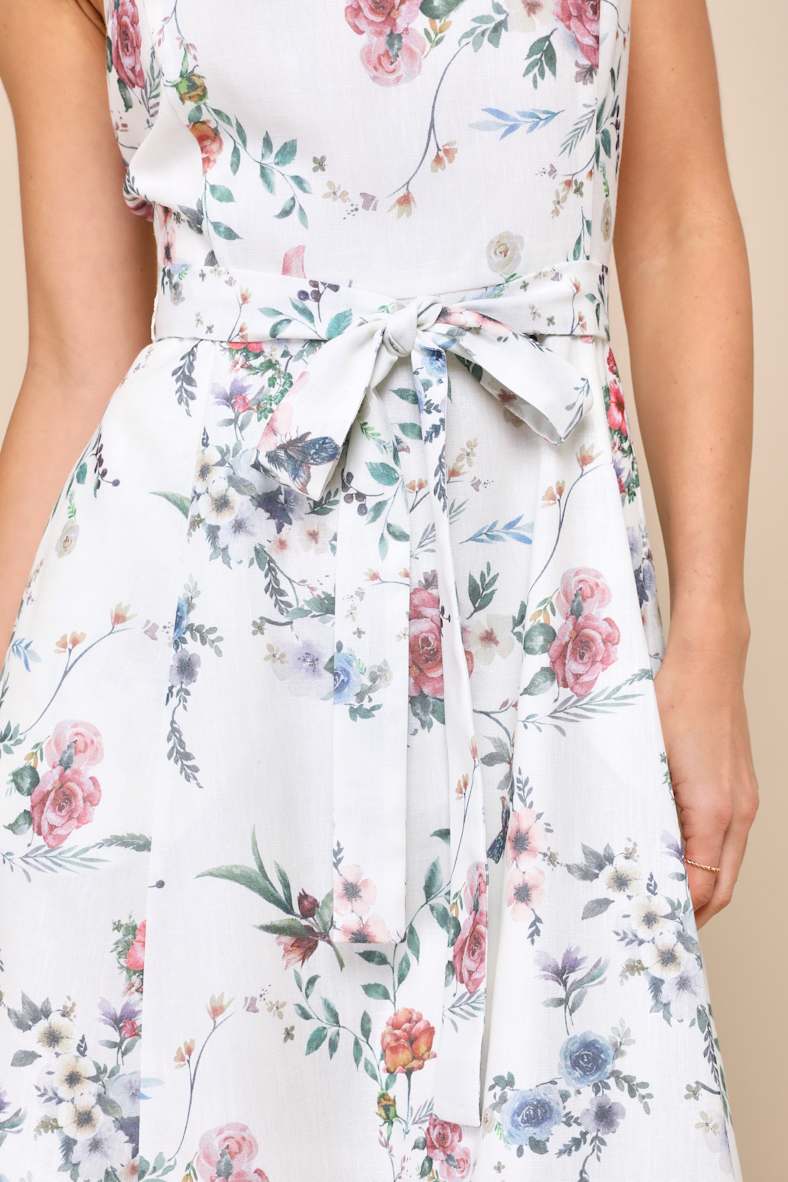 Sunny Posture Ivory Floral Sleeveless Midi Dress With Pockets