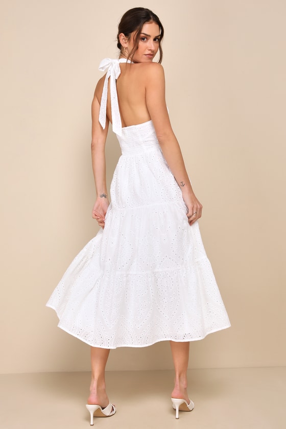 Shop Lulus Sunny Perception White Eyelet Embroidered Halter Midi Dress