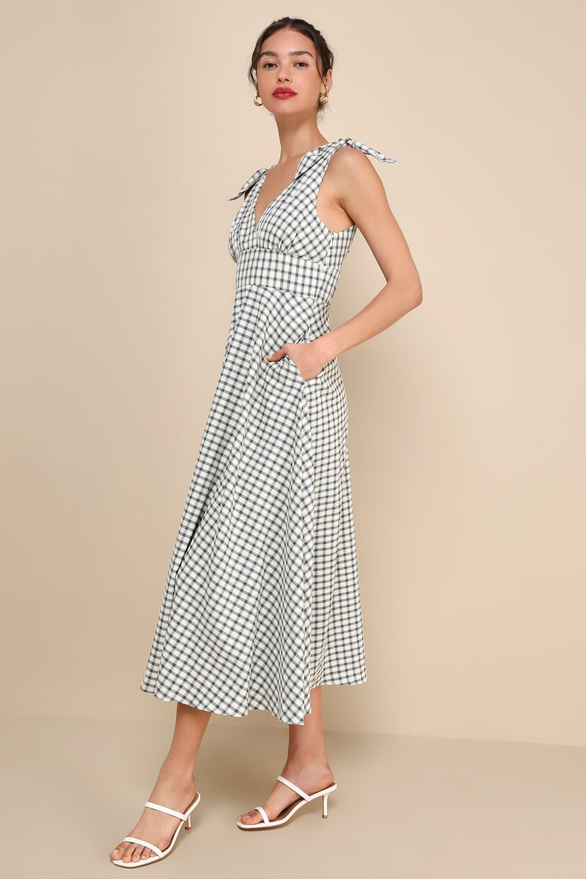 white christmas dresses Dixie Dress in Chocolate and Cream Gingham – OMNES main image 0