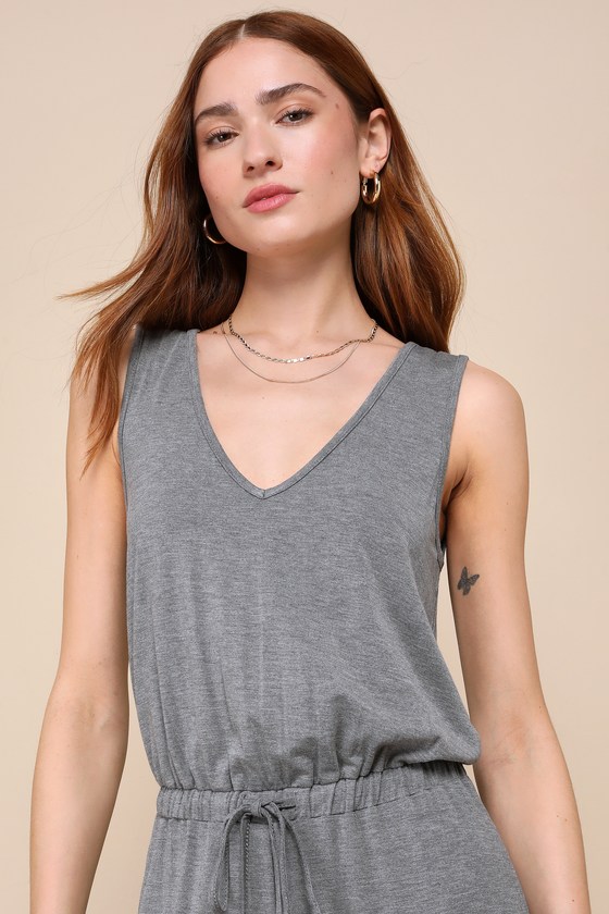Shop Lulus Positively Comfy Grey Sleeveless Drawstring Lounge Jumpsuit