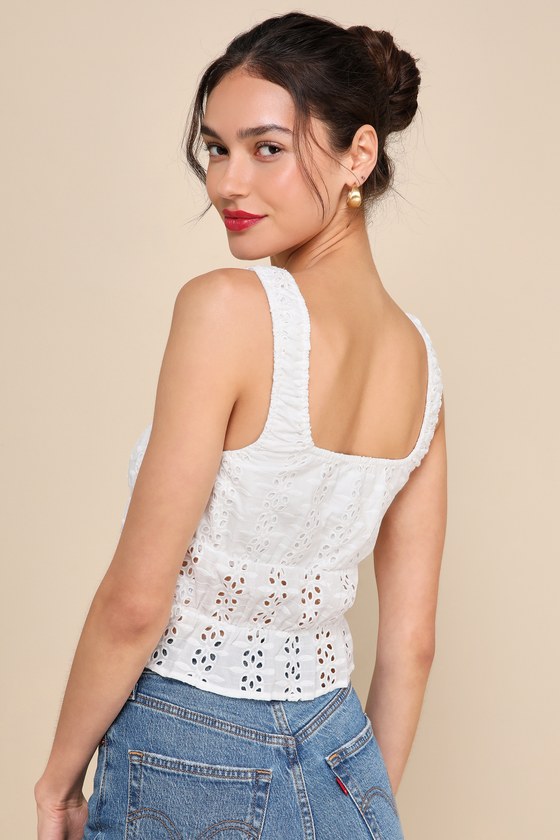 Darling Perspective White Eyelet Embroidered Sleeveless Top 4