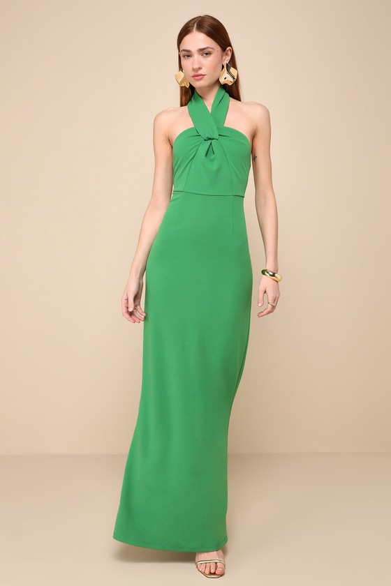 Shop Lulus Mesmerizing Perfection Green Halter Neck Backless Maxi Dress