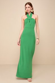 Mesmerizing Perfection Green Halter Neck Backless Maxi Dress