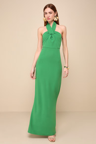 Mesmerizing Perfection Green Halter Neck Backless Maxi Dress 2