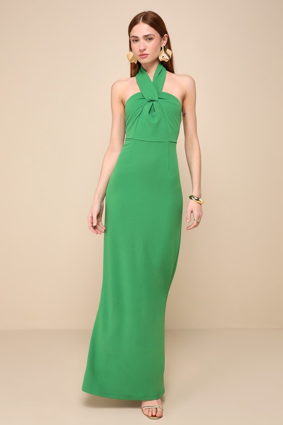 Mesmerizing Perfection Green Halter Neck Backless Maxi Dress 2