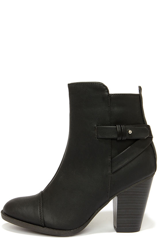 black ankle high heel booties