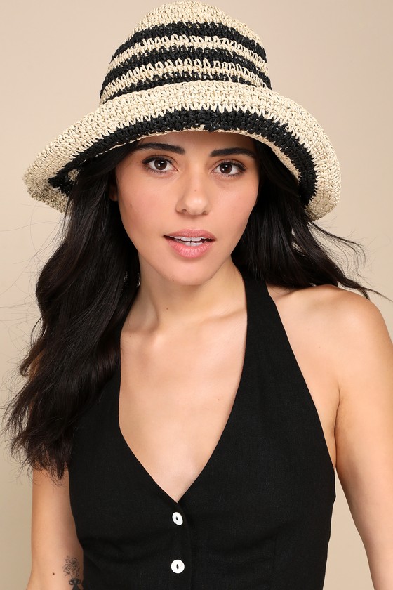 Natural Striped Hat - Woven Straw Bucket Hat - Striped Bucket Hat - Lulus