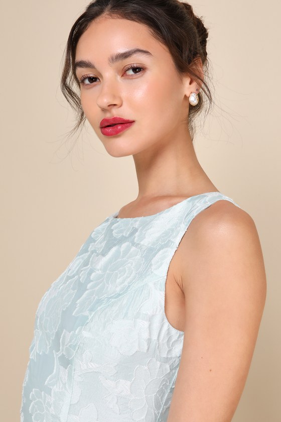 Shop Lulus Exquisite Moments Mint Floral Jacquard Sleeveless Mini Dress In Blue