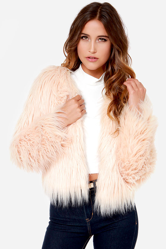 Good Hair Day Cream Cropped Faux Fur Jacket