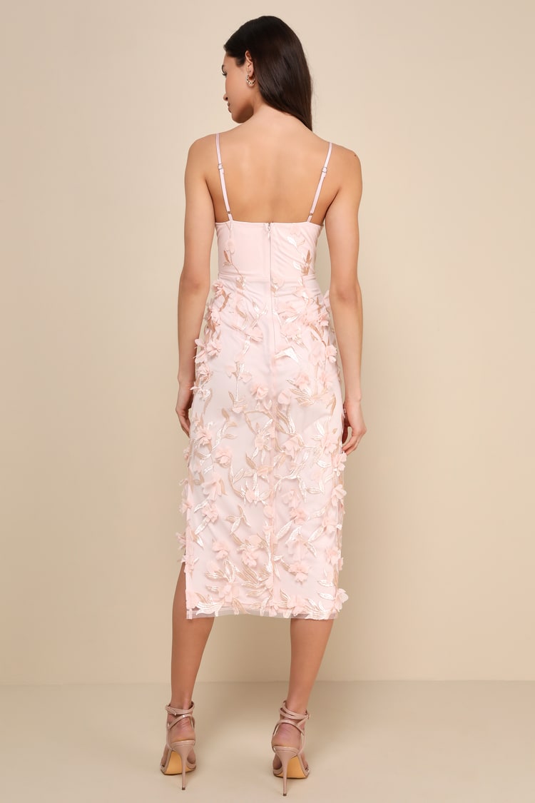 Limitless Adoration Blush Pink 3D Floral Embroidered Midi Dress