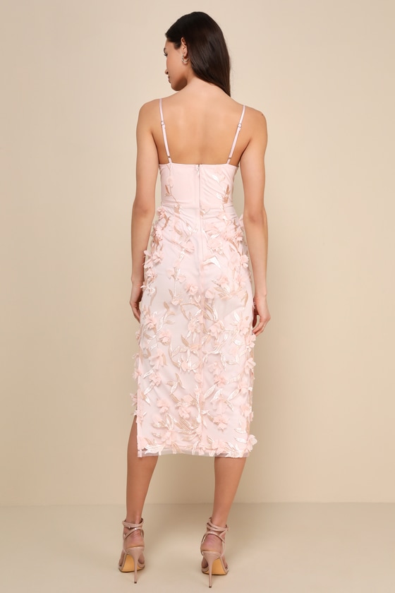 Limitless Adoration Blush Pink 3D Floral Embroidered Midi Dress 3