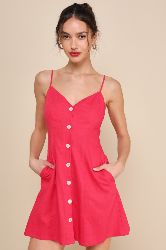 Shop Lulus Favorite Find Hot Pink Linen Mini Dress With Pockets