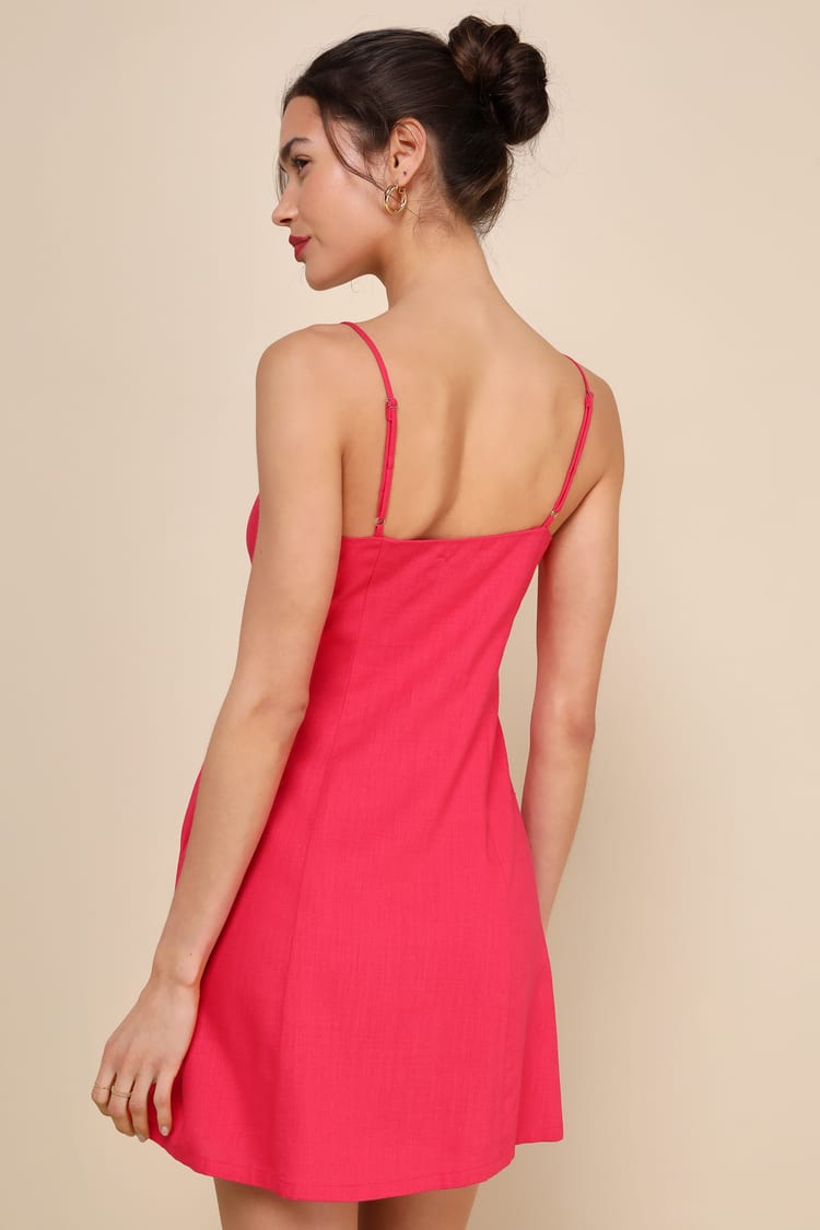 Hot Pink Linen Dress - Mini Dress With Pockets - A-Line Dress - Lulus Hot Pink Linen Dress - Mini Dress With Pockets - A-Line Dress - Lulus
