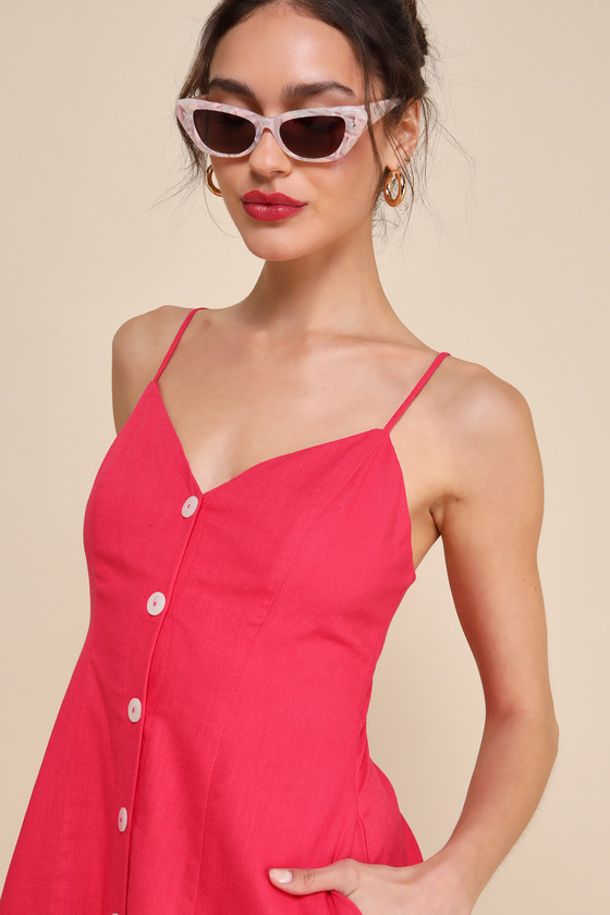 Shop Lulus Favorite Find Hot Pink Linen Mini Dress With Pockets