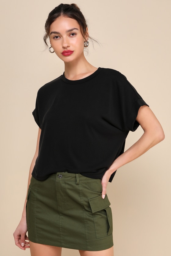 Shop Lulus Cool Instincts Black Short Sleeve Top