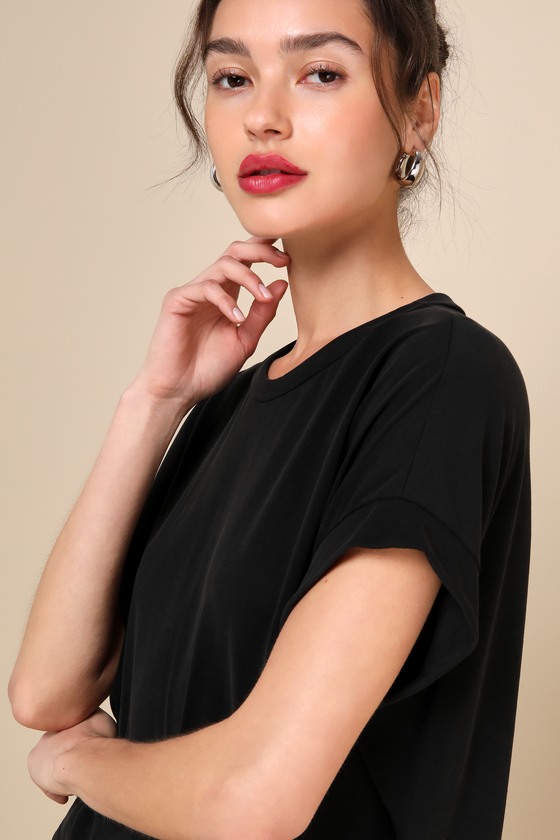 Lulus Cool Instincts Black Short Sleeve Top In Black