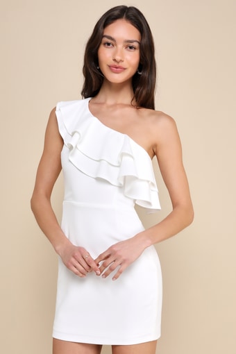Enticing Behavior White Ruffled One-Shoulder Mini Dress 1