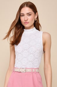 Flawless Instinct Ivory Textured Lace Mock Neck Top