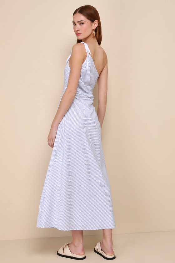 Effortless Weekend White Striped Cutout One-Shoulder Maxi Dress 4