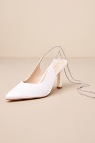 Finnian White Satin Rhinestone Lace-Up Pointed-Toe Pumps