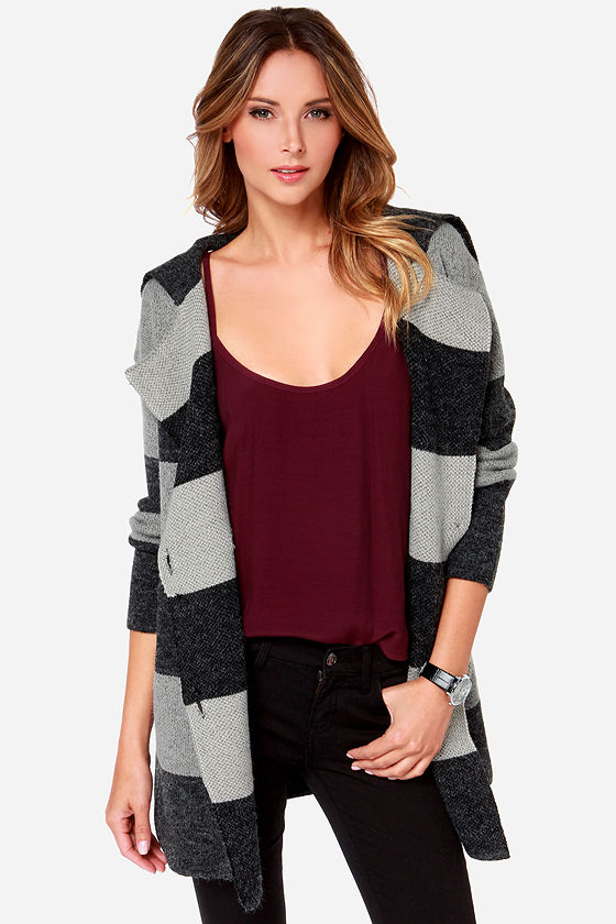 Cute Grey Jacket Striped Jacket Sweater Jacket 58.00 Lulus