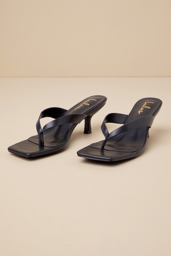 Lulus Wistery Black Kitten Heel Thong Sandals In Black