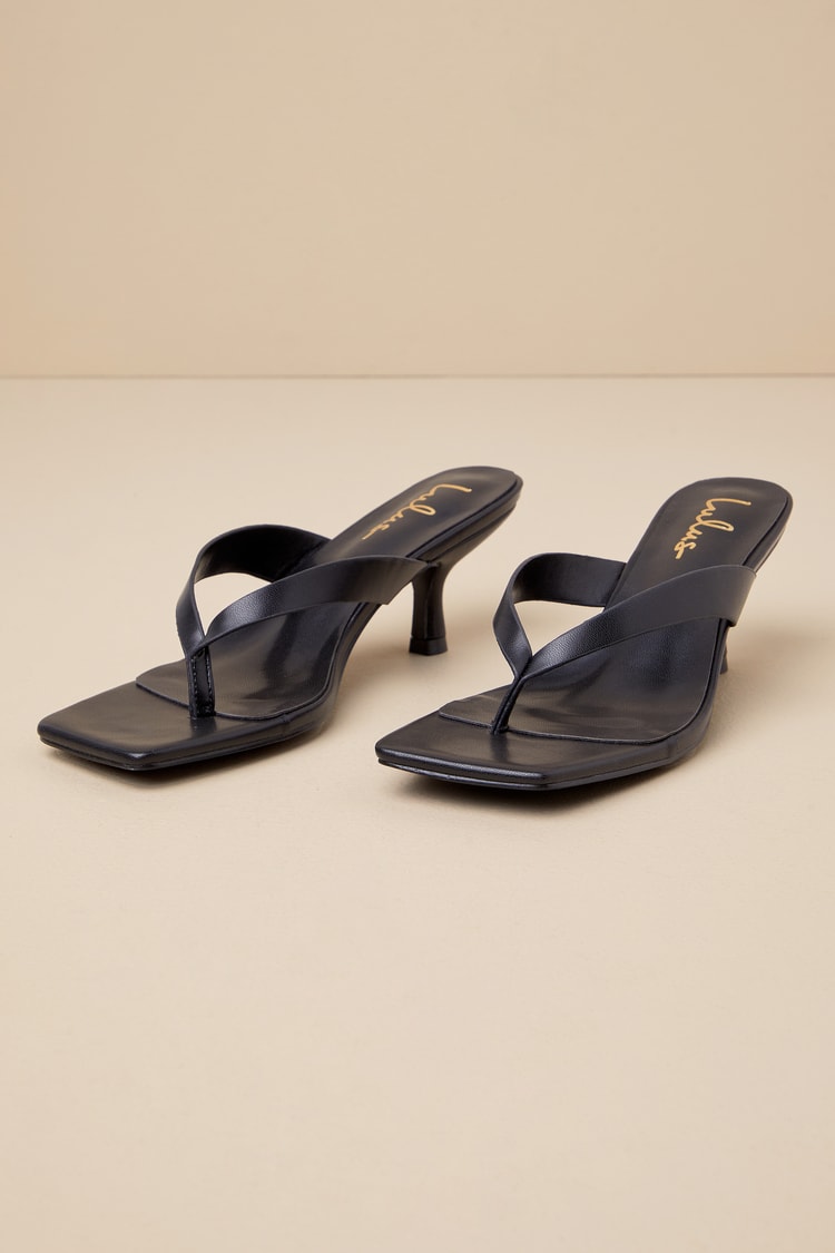 Wistery Black Kitten Heel Thong Sandals