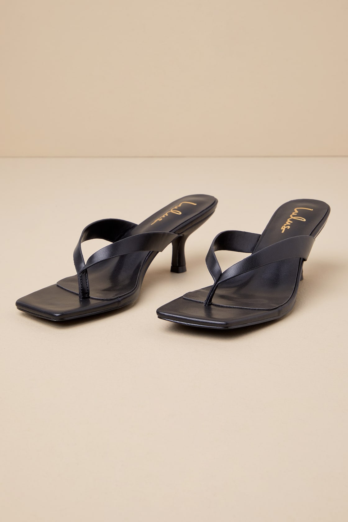 Wistery Black Kitten Heel Thong Sandals