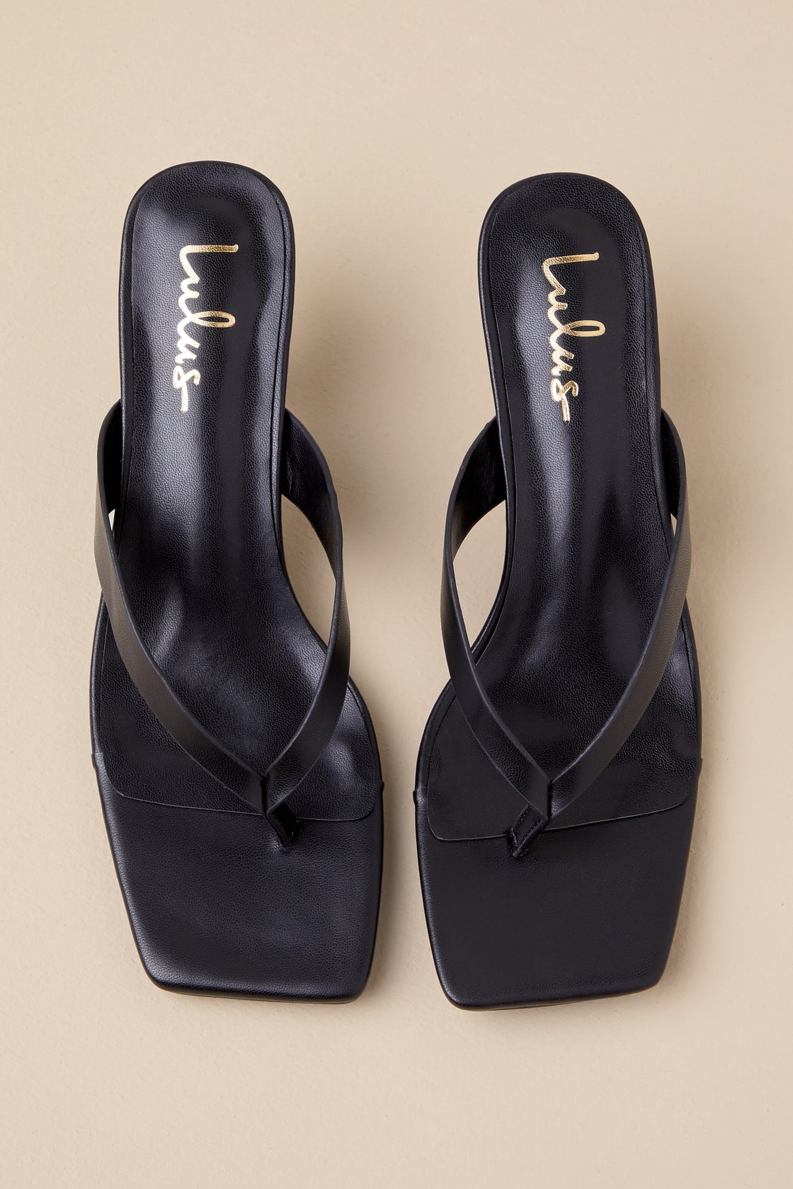 Wistery Black Kitten Heel Thong Sandals
