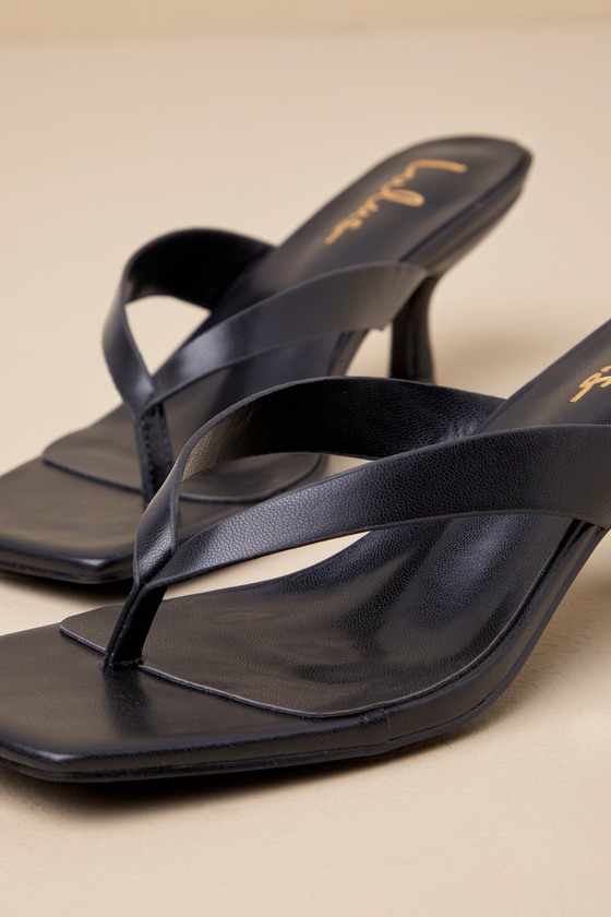 Lulus Wistery Black Kitten Heel Thong Sandals In Black