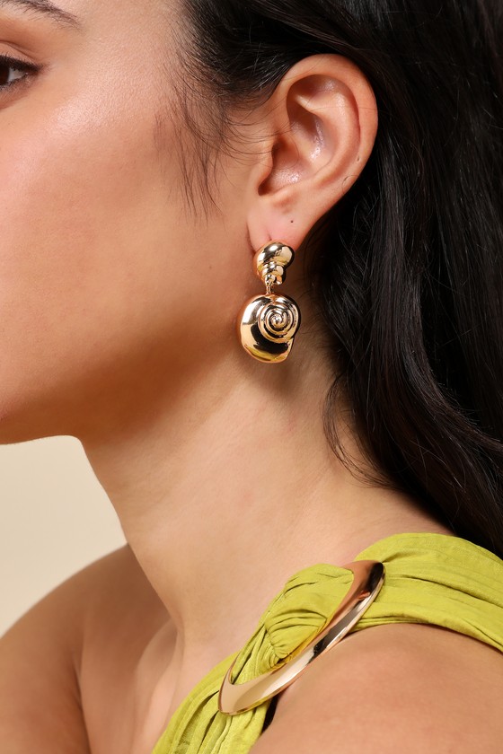 Shop Lulus Sea-ing Clearly Gold Nautilus Shell Drop Earrings
