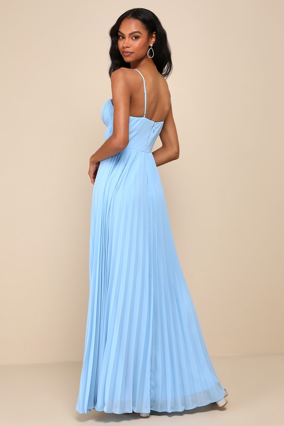 Lulus Admirable Elegance Light Blue Pleated Bustier Maxi Dress In Light Blue