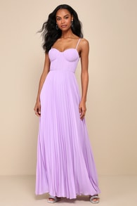 Admirable Elegance Lavender Pleated Bustier Maxi Dress