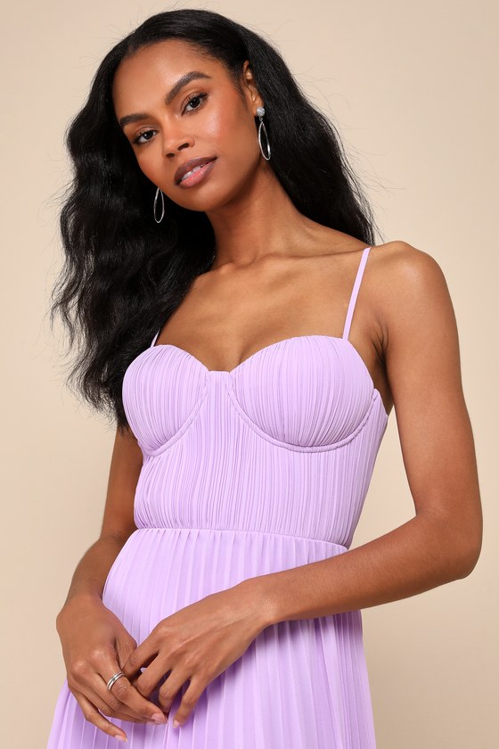 Lulus Admirable Elegance Lavender Pleated Bustier Maxi Dress In Purple