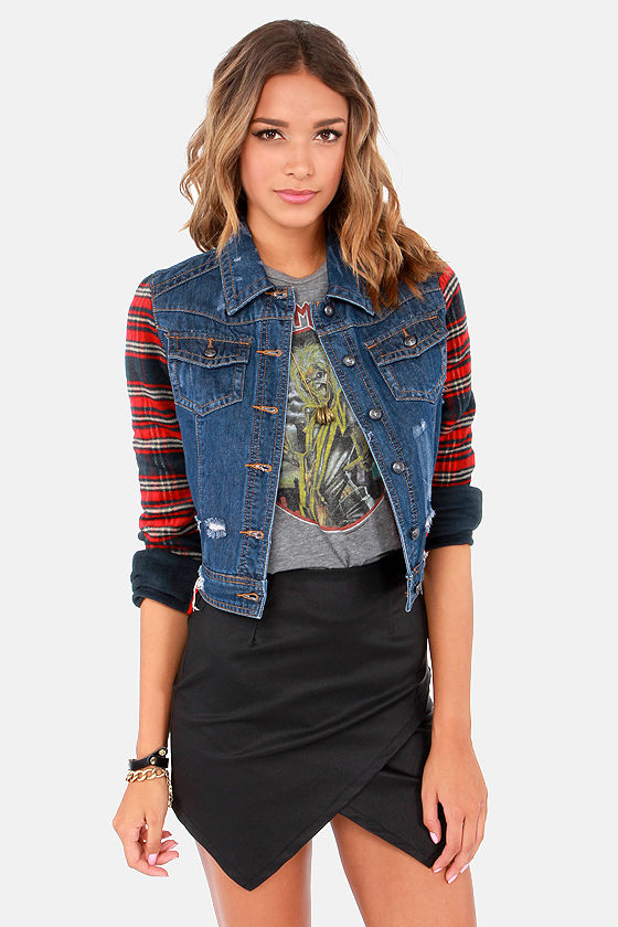 Cool Denim Jacket Flannel Jacket Plaid Jacket 63.00 Lulus