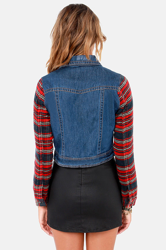 Cool Denim Jacket - Flannel Jacket - Plaid Jacket - $63.00