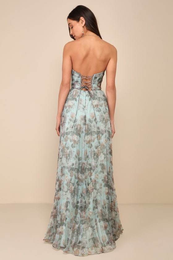 Lulus Most Beautiful Day Sage Multi Floral Print Organza Maxi Dress In Green