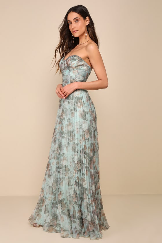 Lulus Most Beautiful Day Sage Multi Floral Print Organza Maxi Dress In Green
